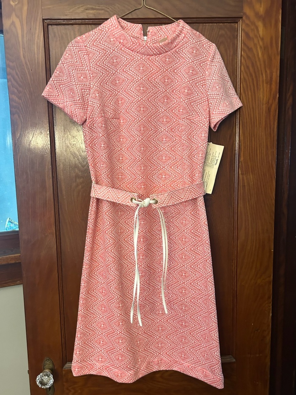Vintage 70's GoGo Mod Shift Dress with Fringe Belt Holly Hill Pink Size 12 NWT